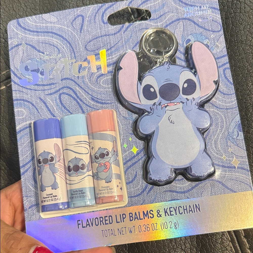 Disney Stitch Flavored Lip Balms & Keychain - Blue, Pink, Cream